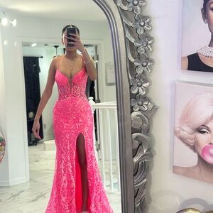 Pink Embellished Sleeveless Prom Gown